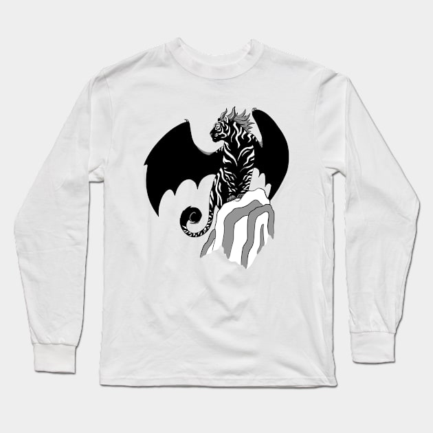 Winged Night Panther Tiger Long Sleeve T-Shirt by Lady Lilac